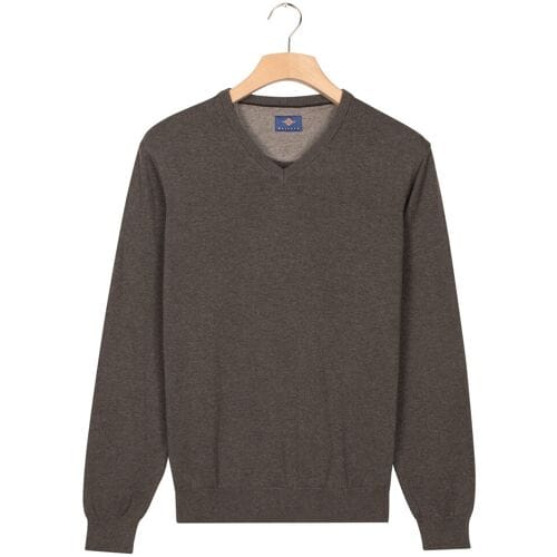Baileys Trui Uni Color Cotton V-Neck Single Knit Antraciet Melange / male