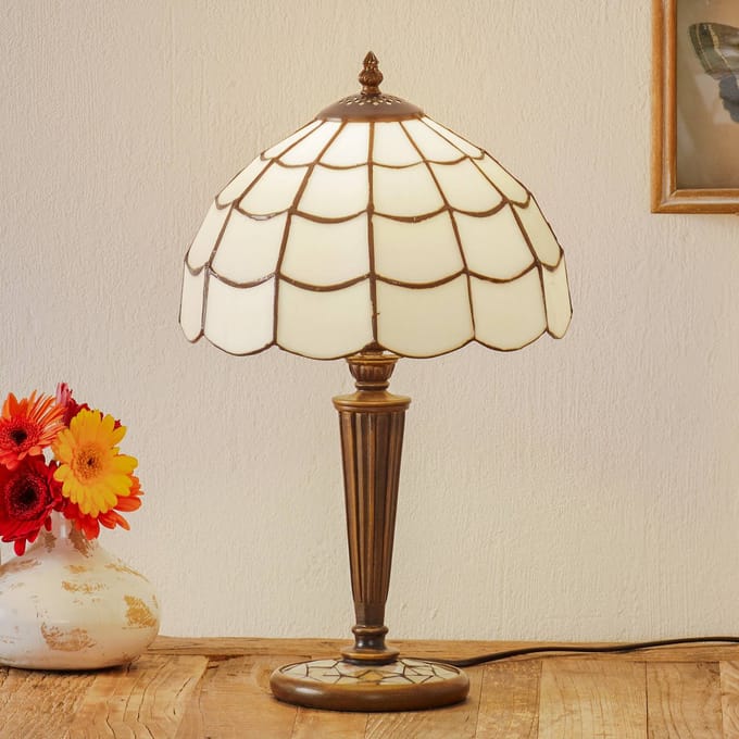 Lumilamp Tiffany Tafellamp Ø 25x43 cm Wit Bruin Glas