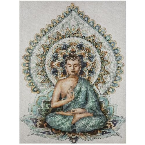 Atmosphera Textured Buddha Print Canvas - Blauw, 58 x 78 cm