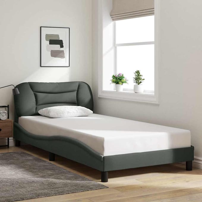 vidaXL - Bedframe - zonder - matras - "Hvar" - 100x200 - cm - stof - donkergrijs