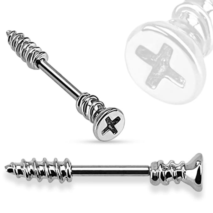 Tepelpiercing schroef 1.6x12 - zilver - LMPiercings