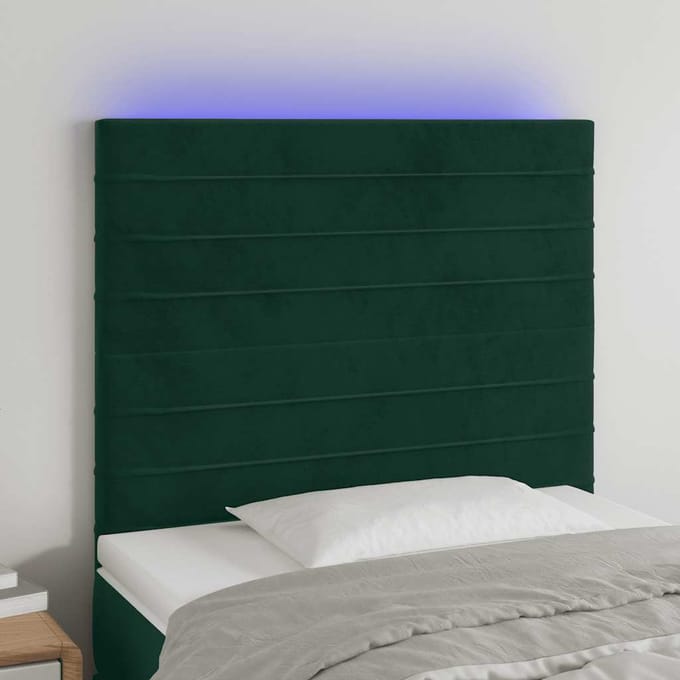 vidaXL - Hoofdbord - LED - 90x5x118/128 - cm - fluweel - donkergroen