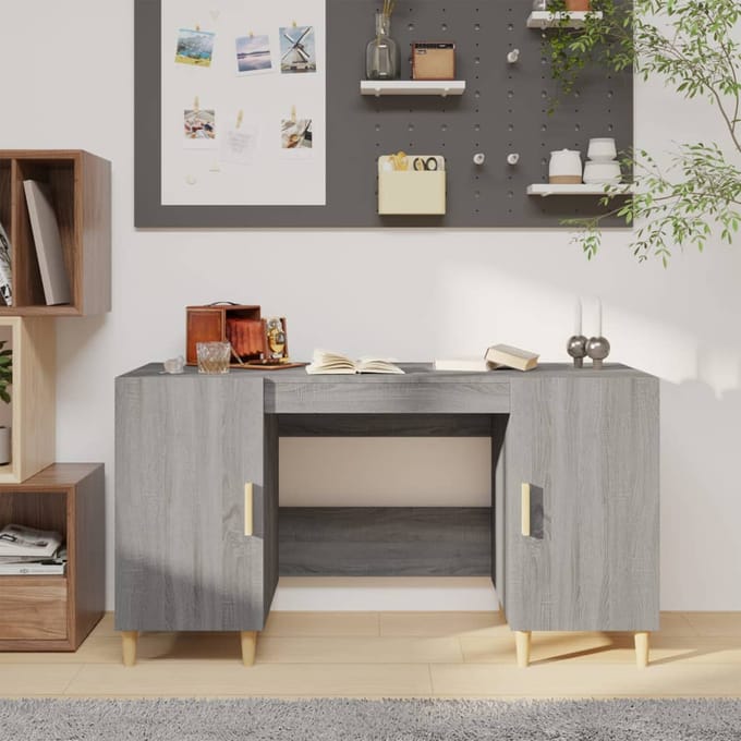 vidaXL - Bureau - 140x50x75 - cm - bewerkt - hout - grijs - sonoma - eikenkleurig