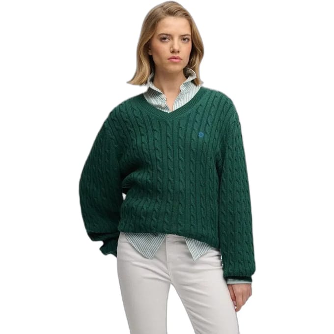 Superdry Oversized V-hals Kabeltrui Green Grootte: 44