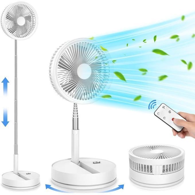Vloerventilator - 23 cm - Stil - USB-opladen - Afstandsbediening (wit)
