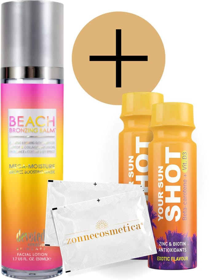 Devoted Creations - Beach Bronzing Balm + 2 Your Sun Shots + 2 Verfrissingsdoekjes