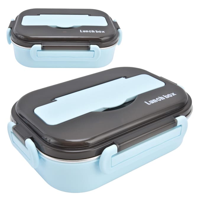 1L Bento Box 304 Roestvrij Staal Compartiment Lekdicht Draagbaar Thermische Lunchbox met Eetstokjes L white