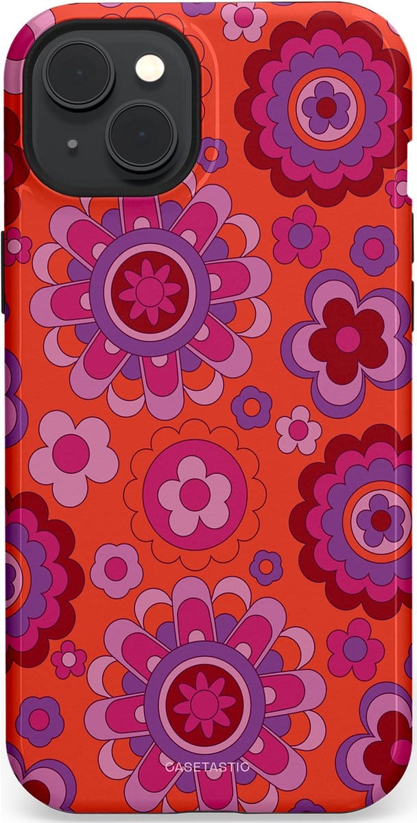 Casetastic hoesje geschikt voor Apple iPhone 15 Plus - MagSafe - Dubbellaagse bescherming - Retro warmte - Fashion Case - Rood Lavendel Roze