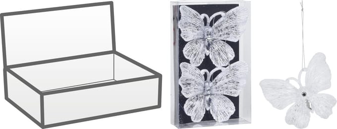 Christmas Decoration kersthangers vlinders -2x-wit glitter - 15 cm