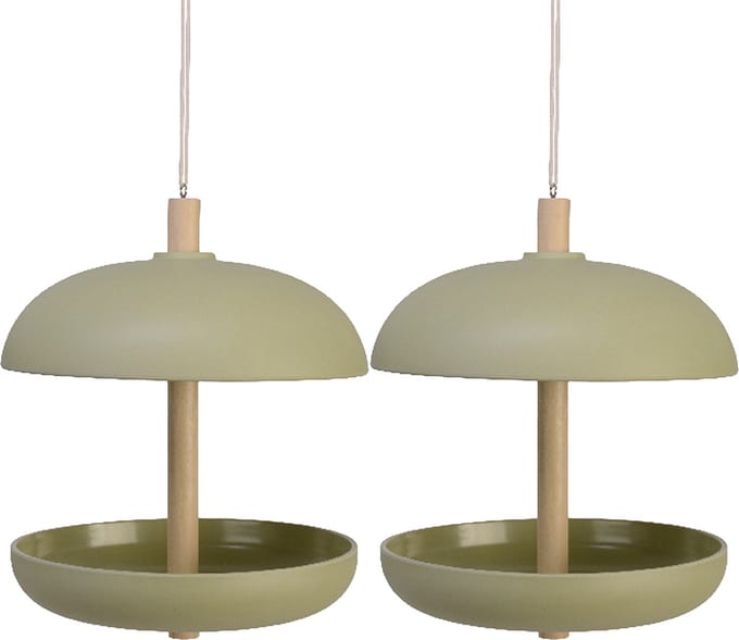 Decoris vogel voedersilo - 2x stuks - bamboe hout - lichtgroen - 21 x 25 cm