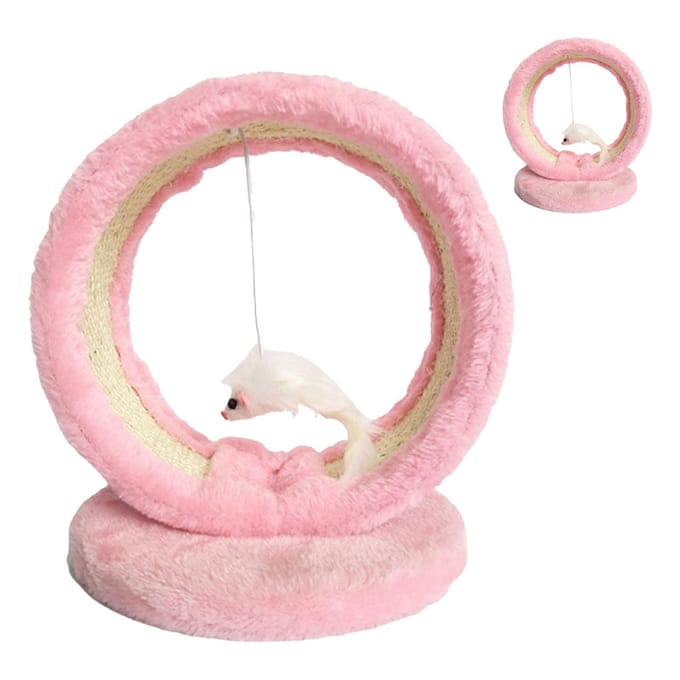 Grotte à griffer pour chat Griffe à aiguiser Ronde Arbre à chat Jouet avec pendentif souris pour Intérieur Rose Taille Unique One Size rose