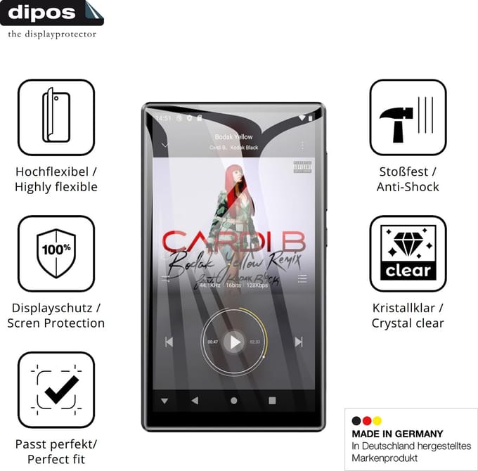 dipos – 2x Beschermfolie geschikt voor Diofox M10 MP3-Player | 3D Full Cover Screenprotector | 100% Passend