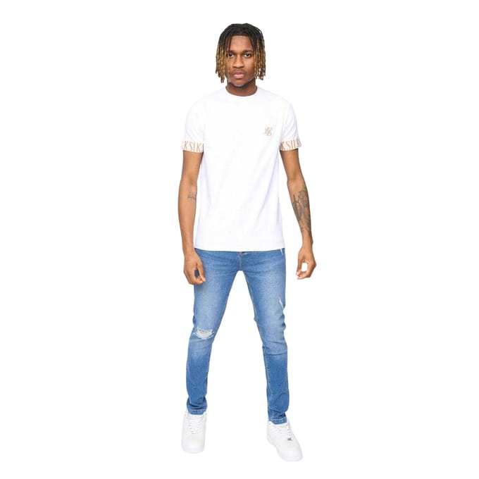 SikSilk Heren Tech Logo Geprinte Mouwen T-shirt (Wit)