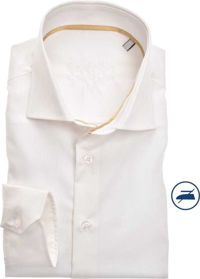 Ledub modern fit overhemd - beige twill - Strijkvrij - Boordmaat: 38