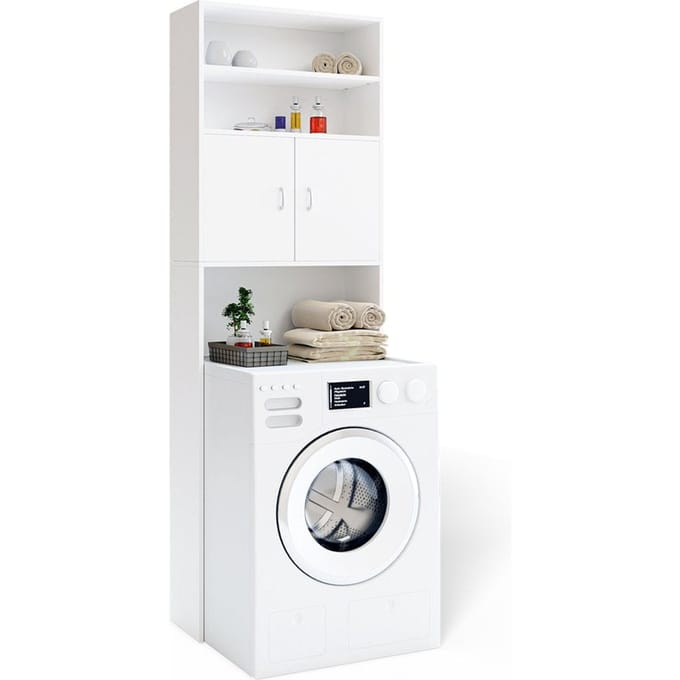 Casaria Wasmachinekast Neapel – 3 Legplanken en 2 Deuren – 185x63x20cm – Wit