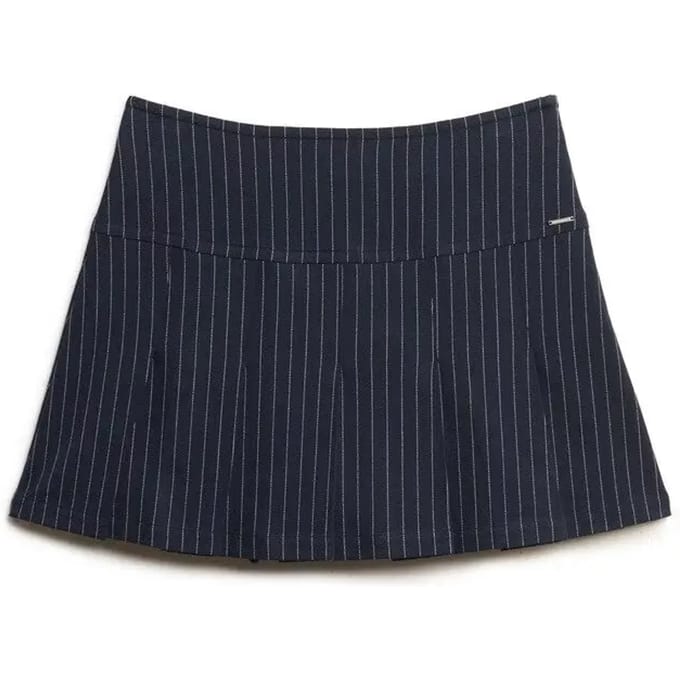 Superdry Krijtstreep Plooirok Mini Blue Grootte: 42