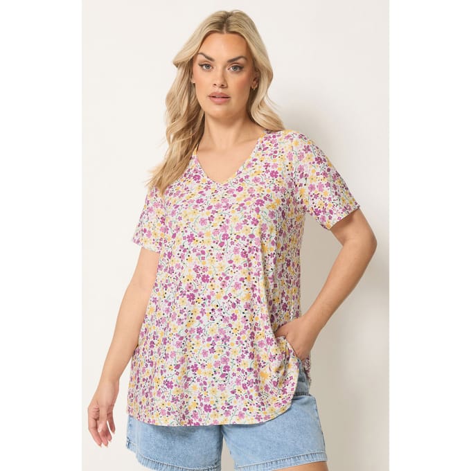 Yours Paarse En Gele Swingtop Met Broderie Size 42