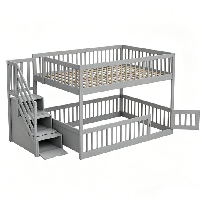 Sweiko Hoogslaper - 140 × 200 cm - Opbergruimte - Met veiligheidshek - Kinderbed - Grijs
