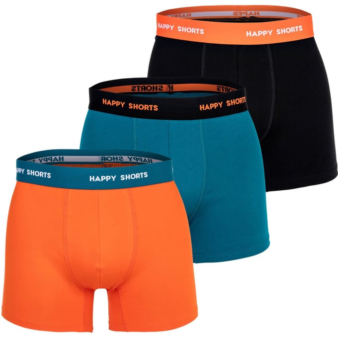 Happy Shorts Heren Boxershorts Trunks Oranje/Turquoise/Zwart 3-Pack - Maat M