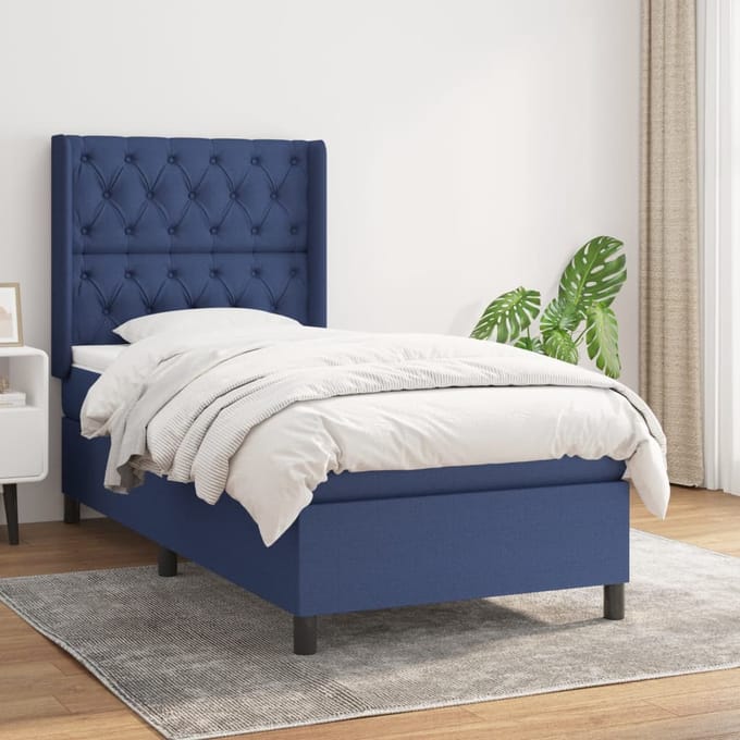 vidaXL - Boxspring - met - matras - stof - blauw - 80x200 - cm