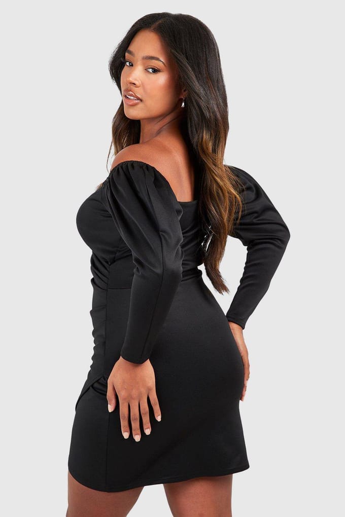 boohoo Dames Plus Off-Shoulder Geplooide Detail Wrap Jurk | Black | Maat: 28