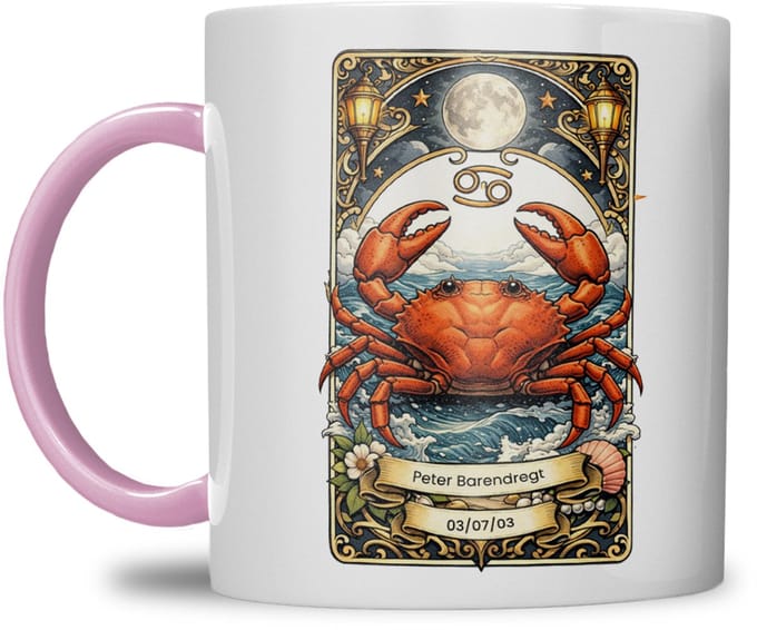 Sterrenbeeld mok - Kreeft - Roze - Tarot mok - Gepersonaliseerd met naam en datum