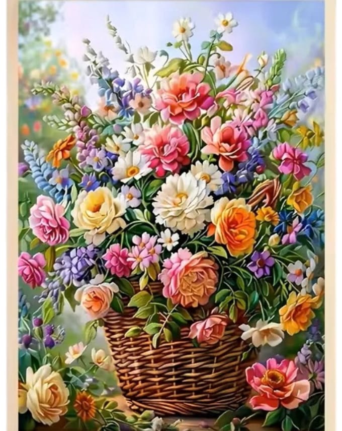 40x30cm Diamond Painting bloemen mand (vierkant) nr 157