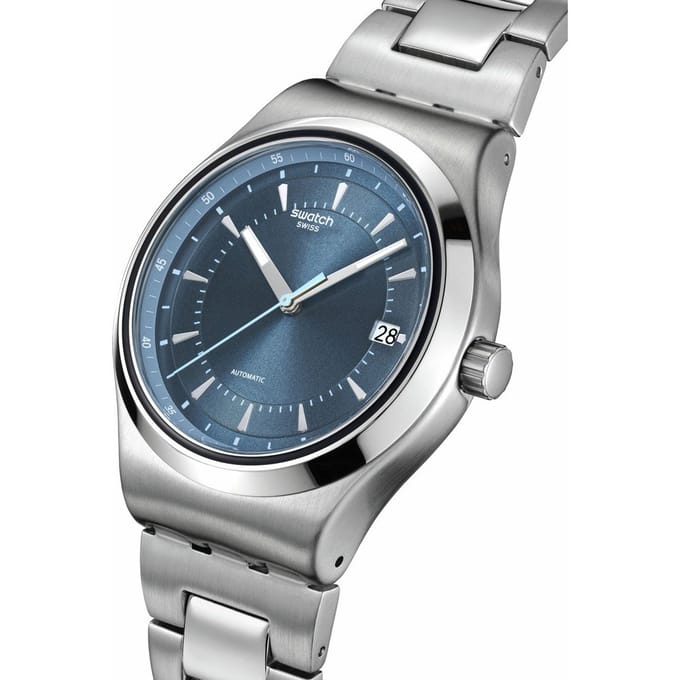 Swatch Shimmer at Dusk YIS435G Quartz Horloge - Roestvrijstalen Kast, Sleeve Verpakking, Gemaakt in Zwitserland blauw