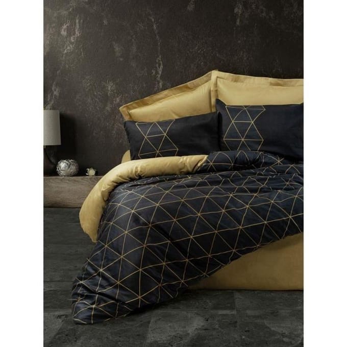 Parure de lit - 1 housse de couette 220 x 240 cm + 2 taies d'oreiller 60 x 60 cm - 100% coton renforcé - Noir