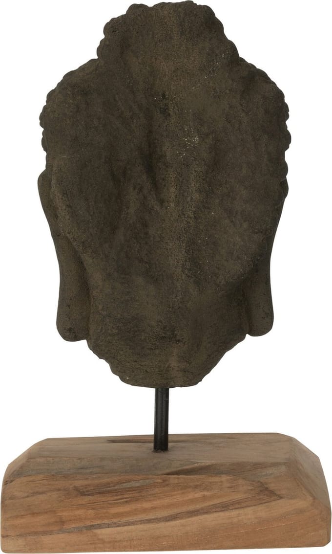 J-Line decoratie Hoofd - teakhout/cement - zwart/naturel