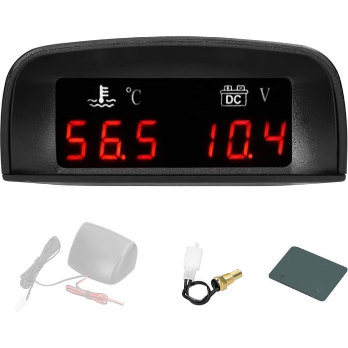 2 in 1 universele auto digitale meter watertemperatuur spanningsmeter voltmeter 936V met 18NPT zwart