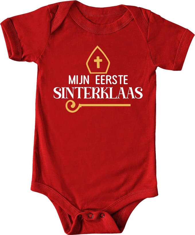 Mijn eerste Sinterklaas - Rompertje - Baby Romper rood - Babybugz - Maat 3-6 maanden