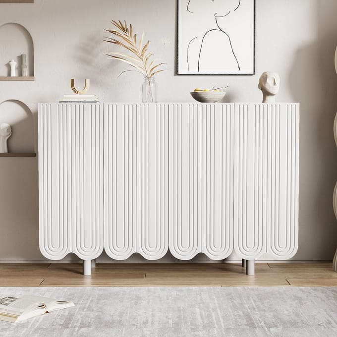 REDOM - Dressoir - Druppelvormige Deurpanelen - Modern - Voor Woonkamer - MDF - Wit - 120 x 37,5 x 80,8 cm