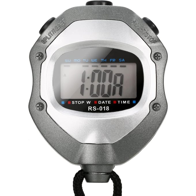 Waterdichte stopwatch Digitale handheld LCD Timer Chronograaf Sportteller met riem om te zwemmen grijs