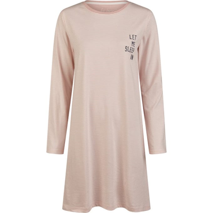 By Louise Essential Dames Nachthemd Lange Mouw Gestreept Roze - Maat M