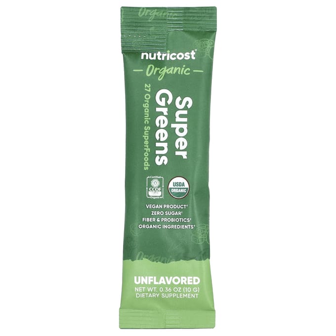 Nutricost, Organic Super Greens, Unflavored, 20 Stick Packs, 10 g (0.36 oz) Each