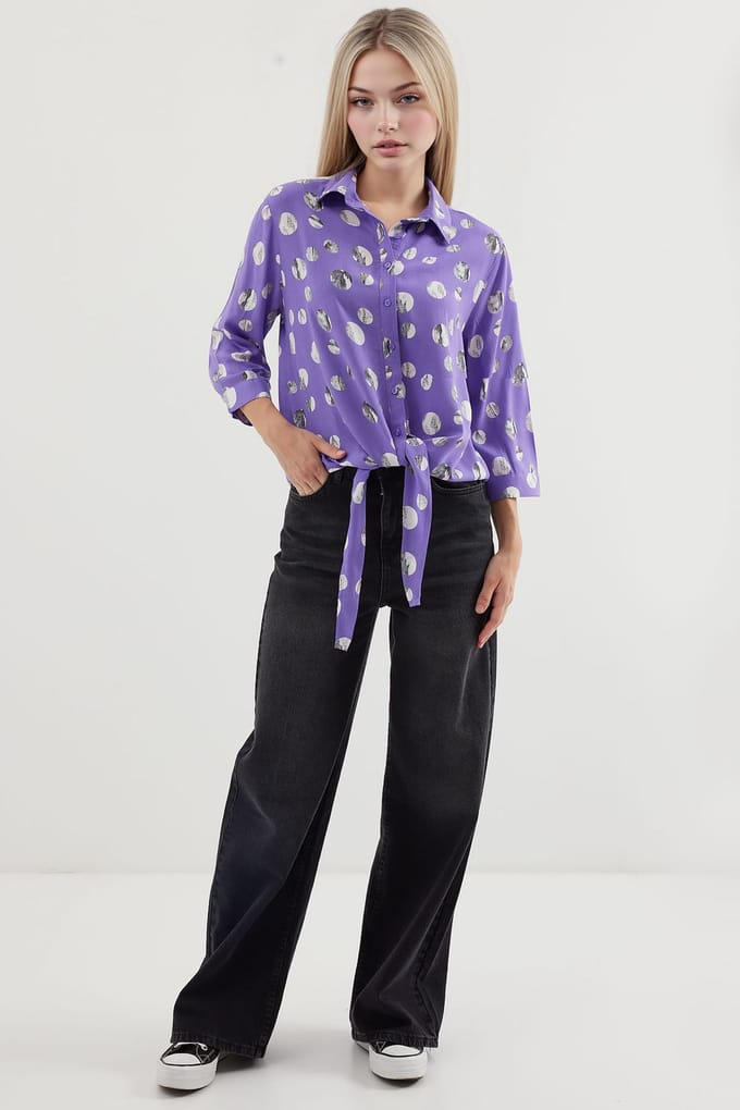 Geprinte Viscose Blouse met Strik