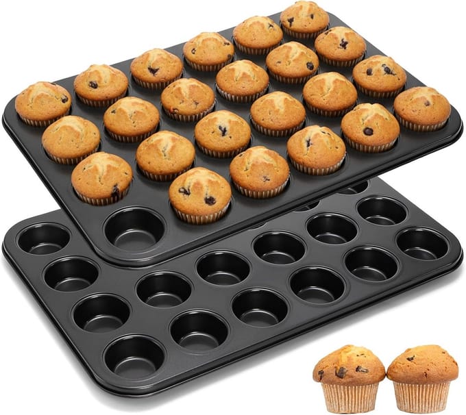 Set van 2 Professionele Mini Muffin- en Cupcakevormen - 24 Holtes - Antiaanbaklaag