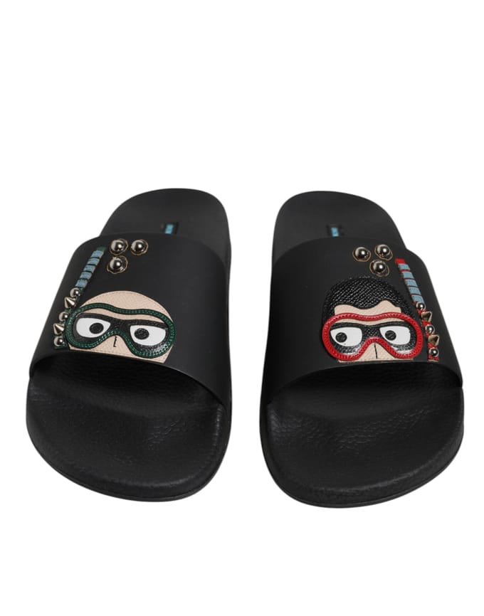 Dolce & Gabbana Zwarte Divers Leren Instapsandalen Strandmode Schoenen
