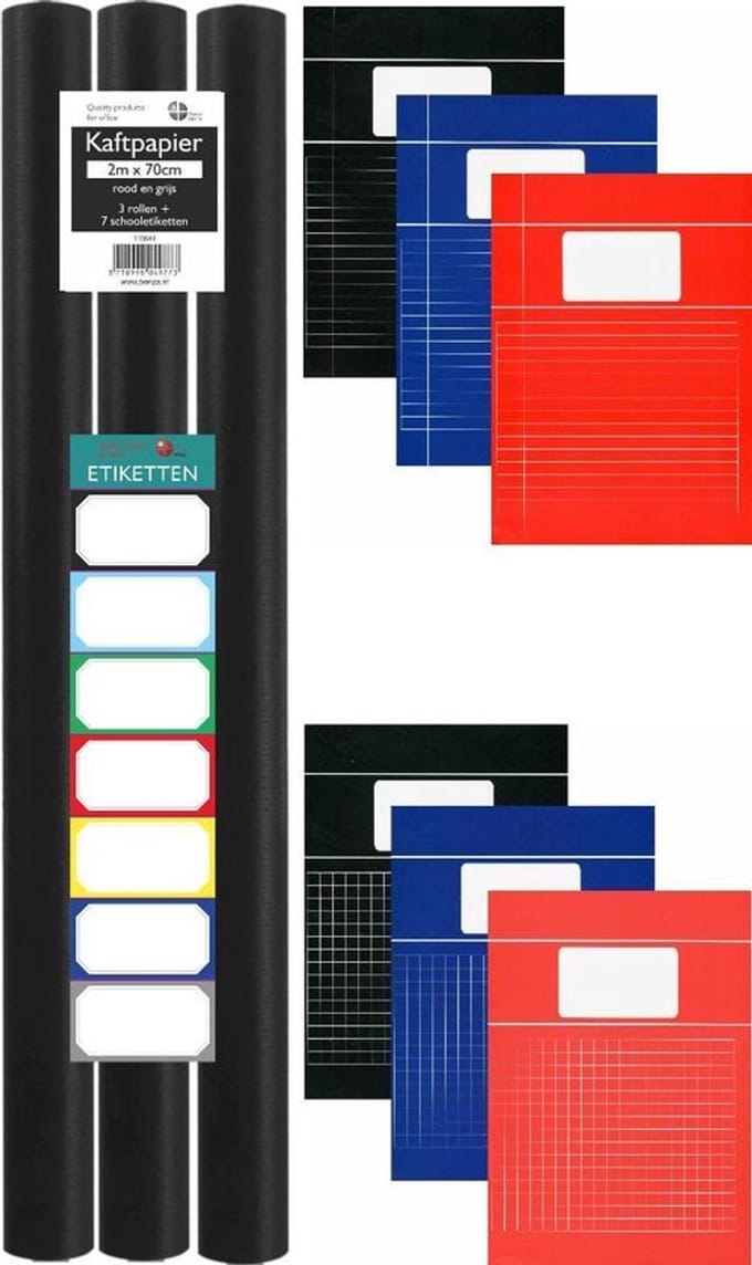 Benza Basic Schoolpakket - 3 rollen Kaftpapier - Schriften A4 5 x Lijn & 5 x Ruit