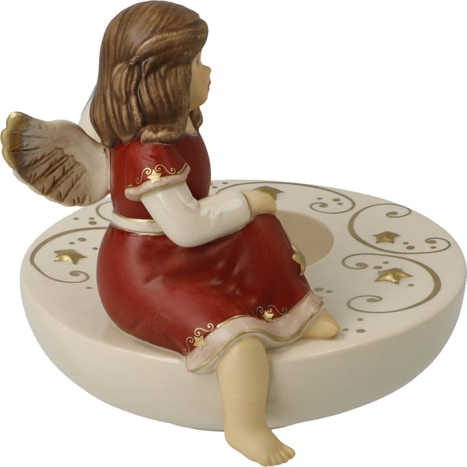 Goebel - Kerst | Windlicht Engel Droom in het kaarslicht rood | Aardewerk - 12cm