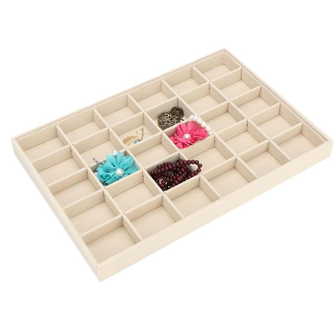 Sieraden Display Opbergdoos Armband Ketting Oorbel Container Organizer (30 Vakken Tray) beige