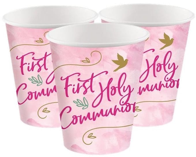 8 eerste communie papieren bekers roze 250ml