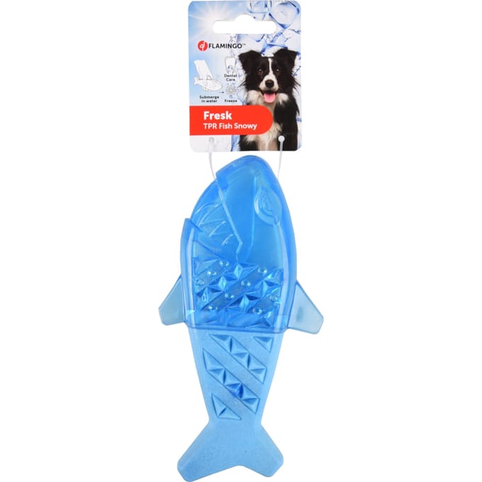 Flamingo hondenspeeltje Snowy Fish, blauw 18x8.9x3.9cm hond