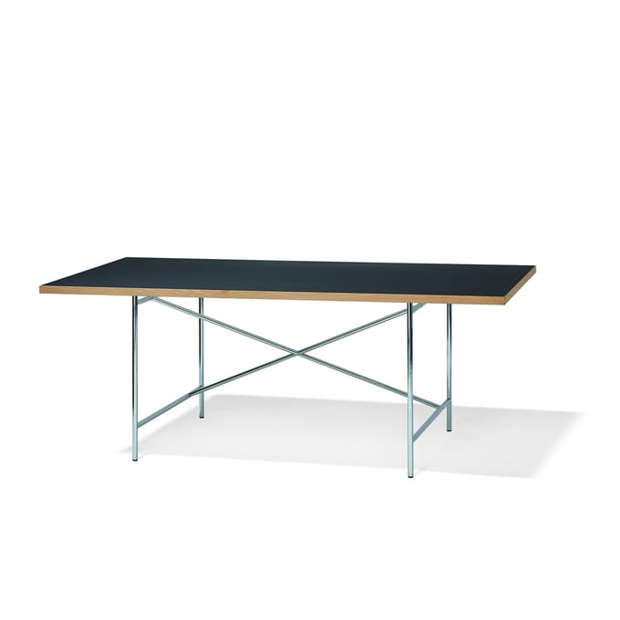 Richard Lampert Tafel Eiermann 1 - Linoleum nero 4023/eiken rand - 110 x 66 cm - chrome - middelste stut - 160 x 80 cm