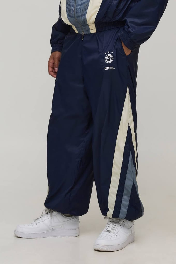 Elasticated Waist Colour Block Parachute Track Pants | Navy | Size Large
