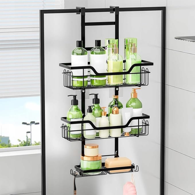 Zwarte Douche Organizer 3 Niveaus met Haken - Merkloos