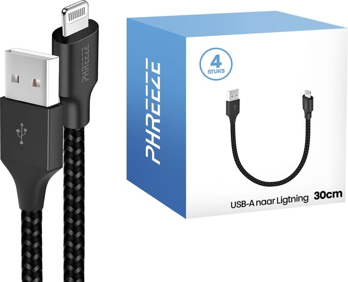 4x oplaadsnoer geschikt voor iPhone met Lightning naar usb - Korte & stevige oplaadkabel