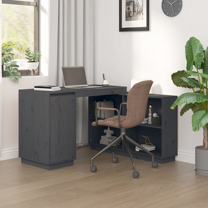 vidaXL - Bureau - 110x50x75 - cm - massief - grenenhout - grijs