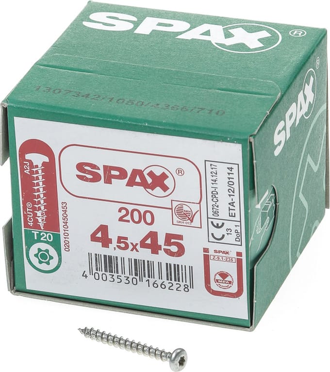 Spax - Spaanplaatschroeven - Torx 20 Bolkop 4,5 x 45mm - Voldraad - WIROX (200 stuks)